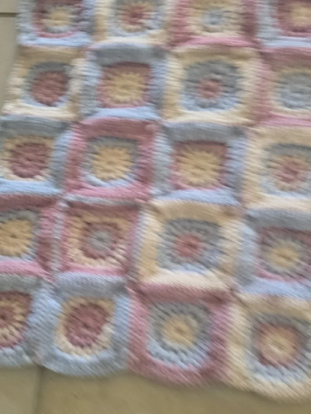Pastel Crochet Granny Square Throw Blanket - Pink, Blue & Cream